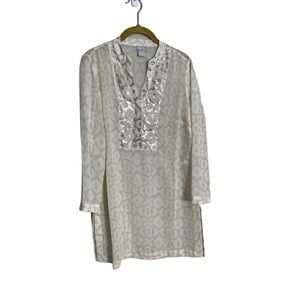 Chico’s Sheer Pritned Sequin Dotted Scales Tunic Shirt 00/0-2